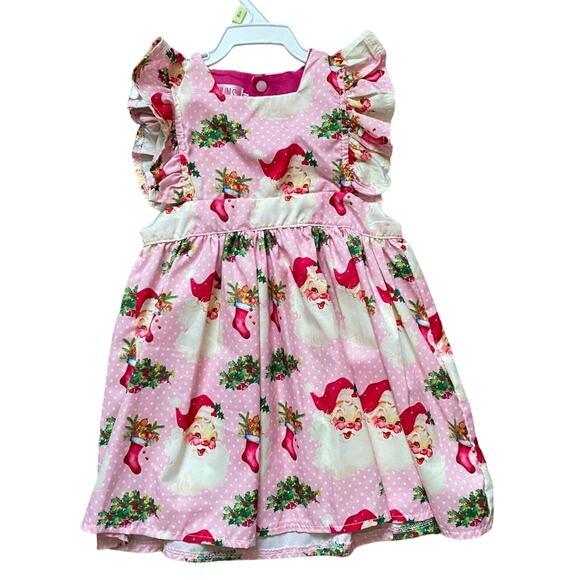Toddler Girls Pink Ruffled Sleeve Christmas Santa Dress - Picture 1 of 3